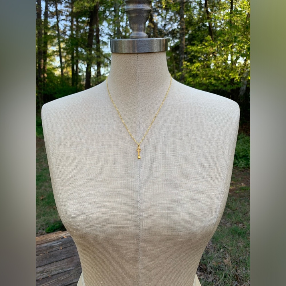 NWT Sterling Silver Plated 2-Tone Gold Chain & Mini Key Charm Necklace - Picture 3 of 15